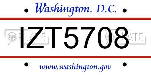 IZT5708 District Of Columbia License Plate
