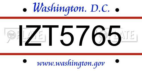IZT5765 District Of Columbia License Plate
