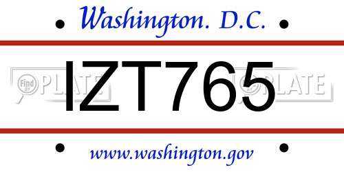 IZT765 District Of Columbia License Plate
