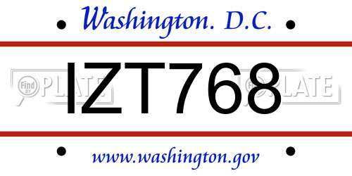 IZT768 District Of Columbia License Plate