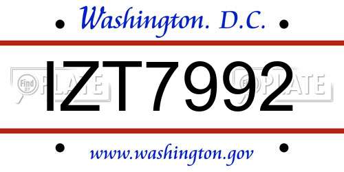 IZT7992 District Of Columbia License Plate