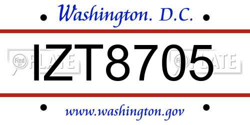 IZT8705 District Of Columbia License Plate