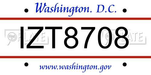 IZT8708 District Of Columbia License Plate