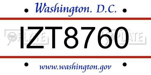 IZT8760 District Of Columbia License Plate