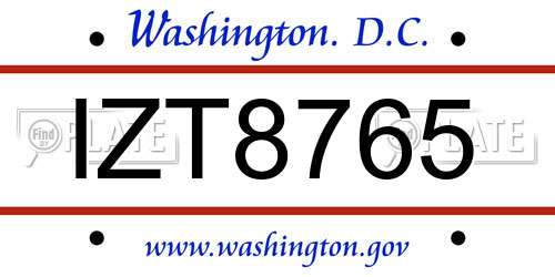 IZT8765 District Of Columbia License Plate