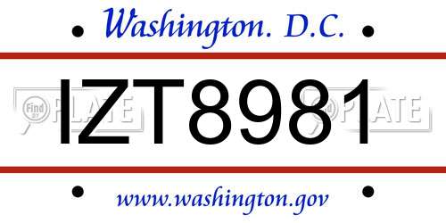 IZT8981 District Of Columbia License Plate