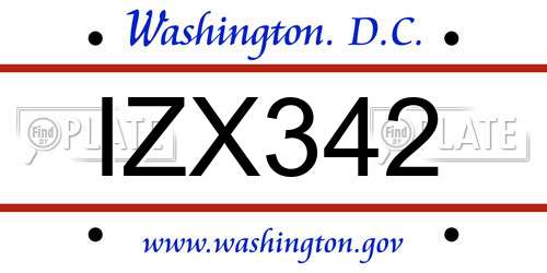 IZX342 District Of Columbia License Plate