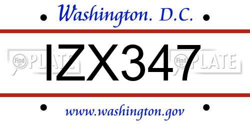 IZX347 District Of Columbia License Plate