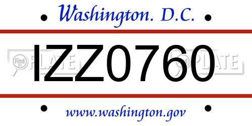 IZZ0760 District Of Columbia License Plate