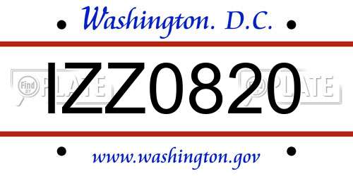 IZZ0820 District Of Columbia License Plate