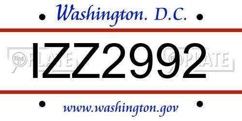 IZZ2992 District Of Columbia License Plate