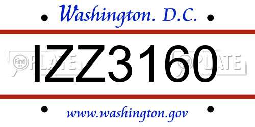 IZZ3160 District Of Columbia License Plate