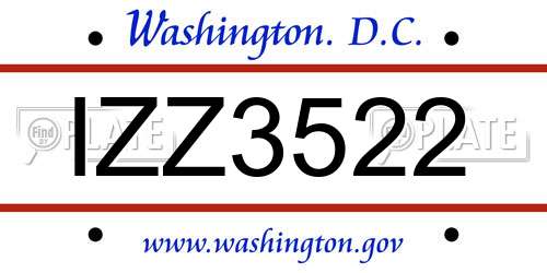 IZZ3522 District Of Columbia License Plate
