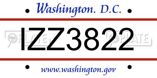 IZZ3822 District Of Columbia License Plate