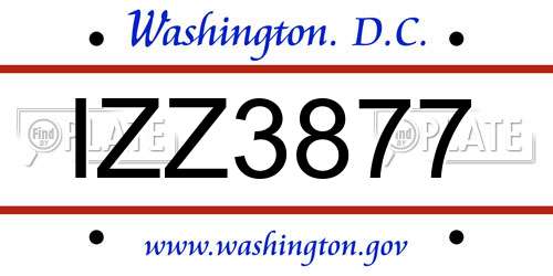 IZZ3877 District Of Columbia License Plate