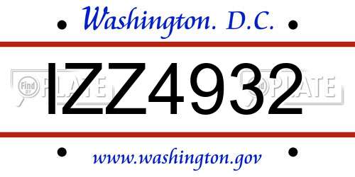 IZZ4932 District Of Columbia License Plate