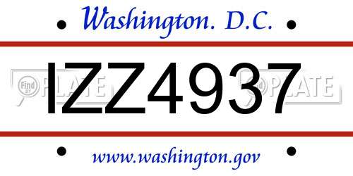 IZZ4937 District Of Columbia License Plate