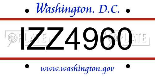 IZZ4960 District Of Columbia License Plate