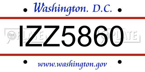 IZZ5860 District Of Columbia License Plate