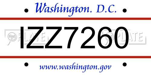 IZZ7260 District Of Columbia License Plate