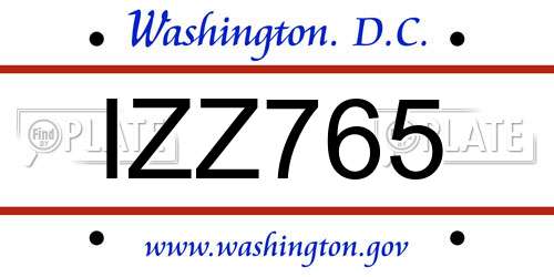 IZZ765 District Of Columbia License Plate