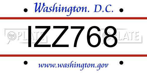 IZZ768 District Of Columbia License Plate