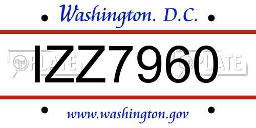 IZZ7960 District Of Columbia License Plate