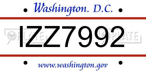 IZZ7992 District Of Columbia License Plate