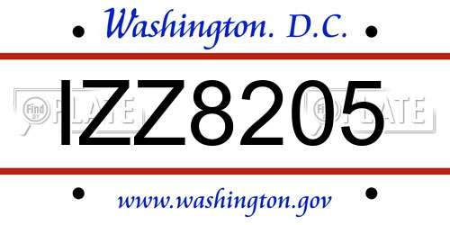 IZZ8205 District Of Columbia License Plate