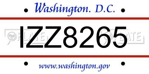 IZZ8265 District Of Columbia License Plate