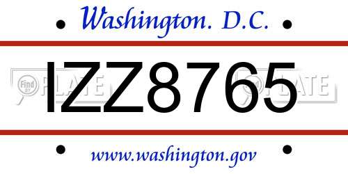 IZZ8765 District Of Columbia License Plate