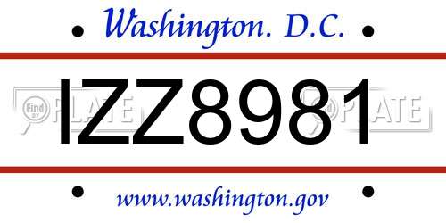 IZZ8981 District Of Columbia License Plate