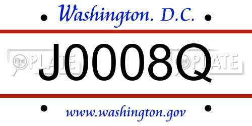 J0008Q District Of Columbia License Plate