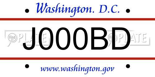J000BD District Of Columbia License Plate