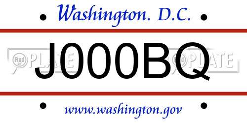 J000BQ District Of Columbia License Plate