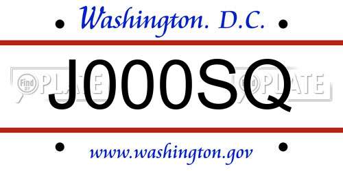 J000SQ District Of Columbia License Plate