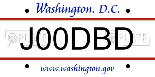 J00DBD District Of Columbia License Plate