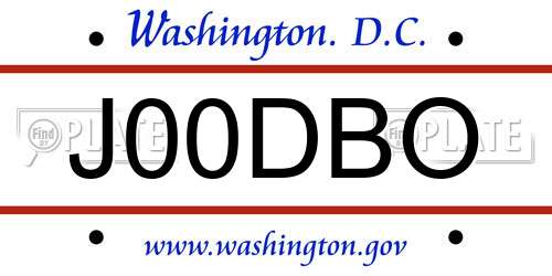 J00DBO District Of Columbia License Plate