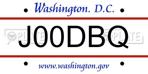 J00DBQ District Of Columbia License Plate