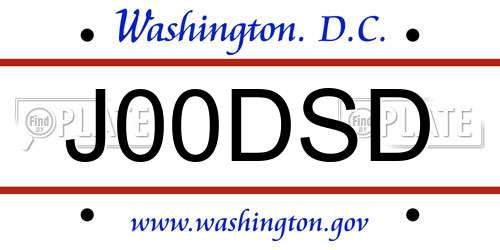 J00DSD District Of Columbia License Plate