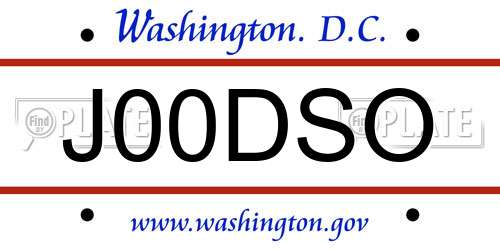 J00DSO District Of Columbia License Plate