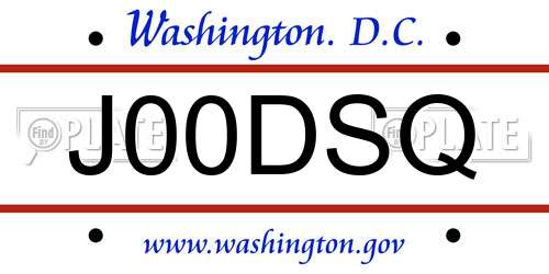 J00DSQ District Of Columbia License Plate