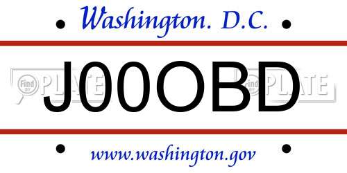 J00OBD District Of Columbia License Plate