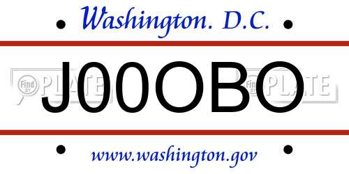 J00OBO District Of Columbia License Plate