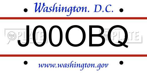 J00OBQ District Of Columbia License Plate
