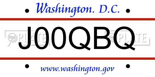 J00QBQ District Of Columbia License Plate