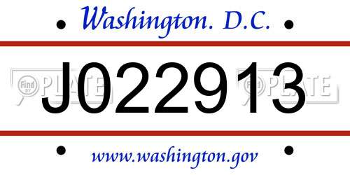 J022913 District Of Columbia License Plate