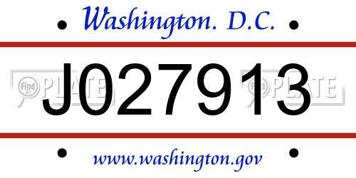 J027913 District Of Columbia License Plate