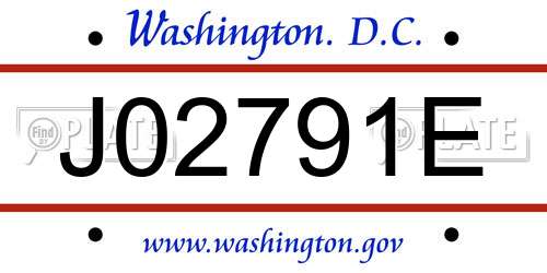 J02791E District Of Columbia License Plate