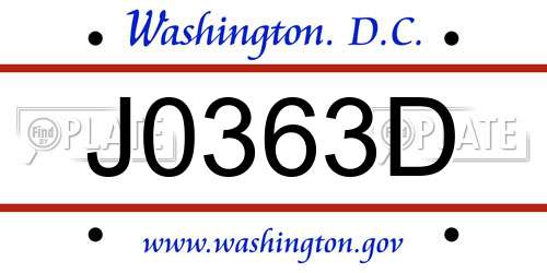 J0363D District Of Columbia License Plate